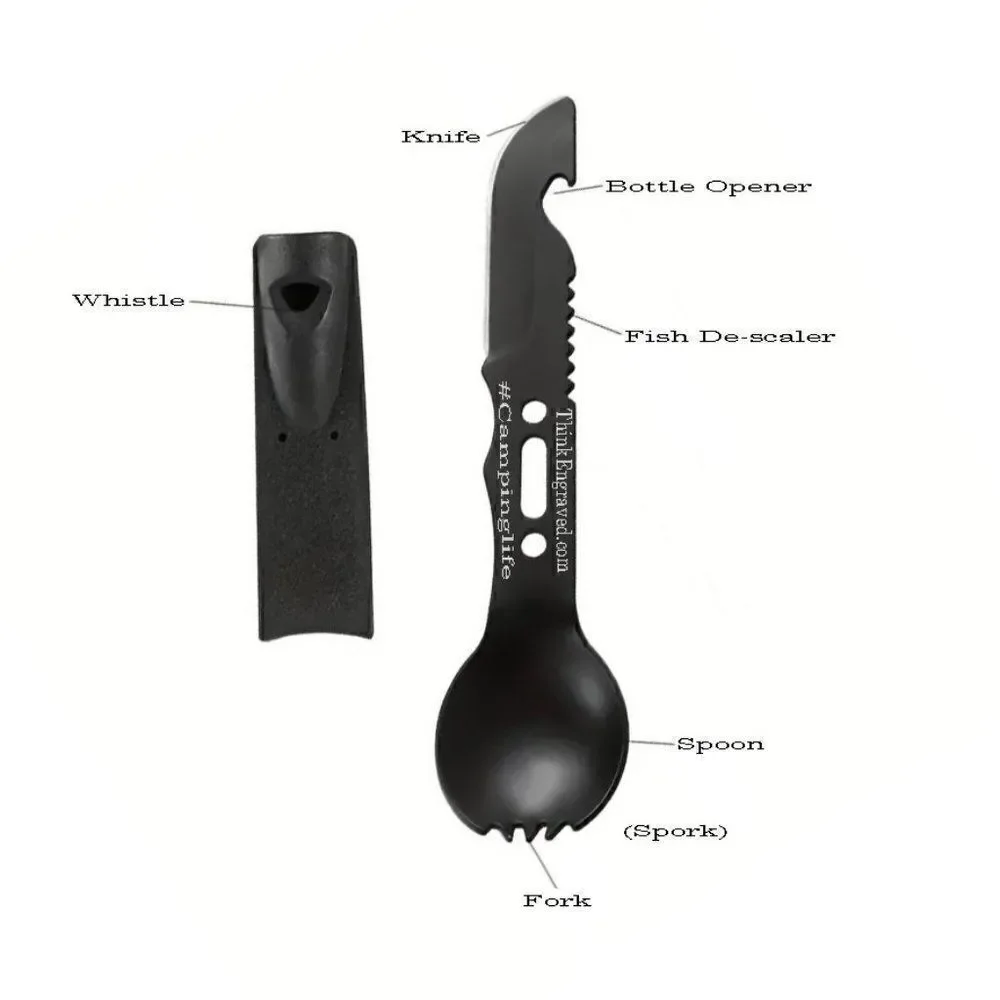 Personalized Camping Spork and Knife 6 in 1 Survival Multi Tool Spork, knife